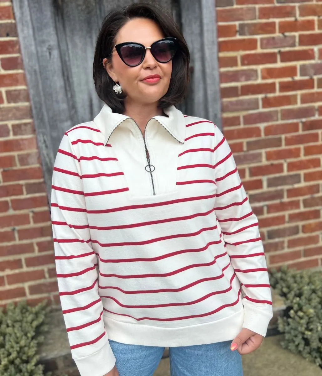 Ivory Striped Ex Seasalt Tideline Half Zip Sweatshirt Comfy Fashion LayeredNeckline