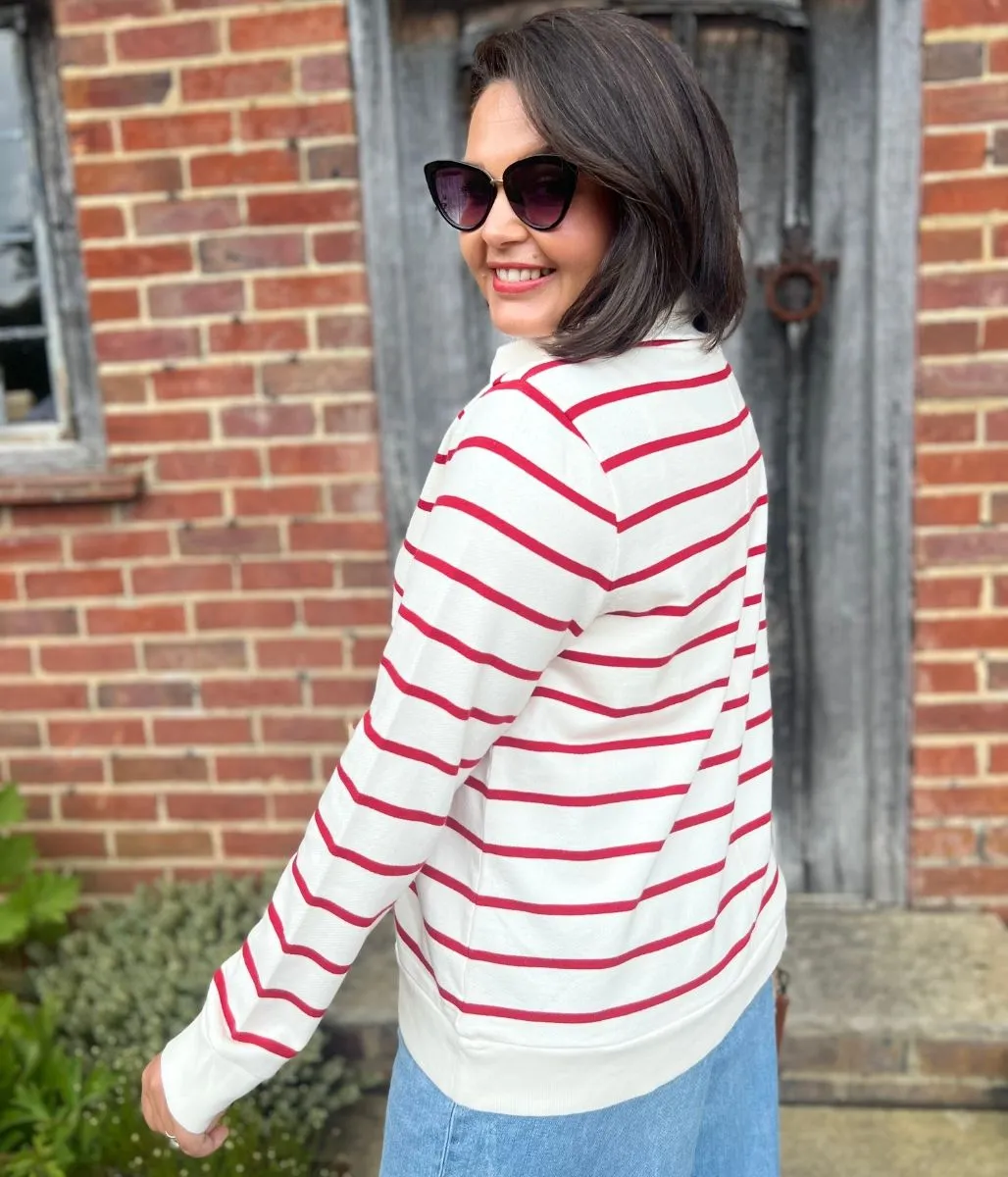 Workwear Essentials Soft Fabric Ivory Striped Ex Seasalt Tideline Half Zip Sweatshirt