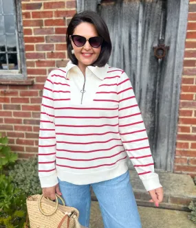 Ivory Striped Ex Seasalt Tideline Half Zip Sweatshirt Layered Look Thermal Insulation