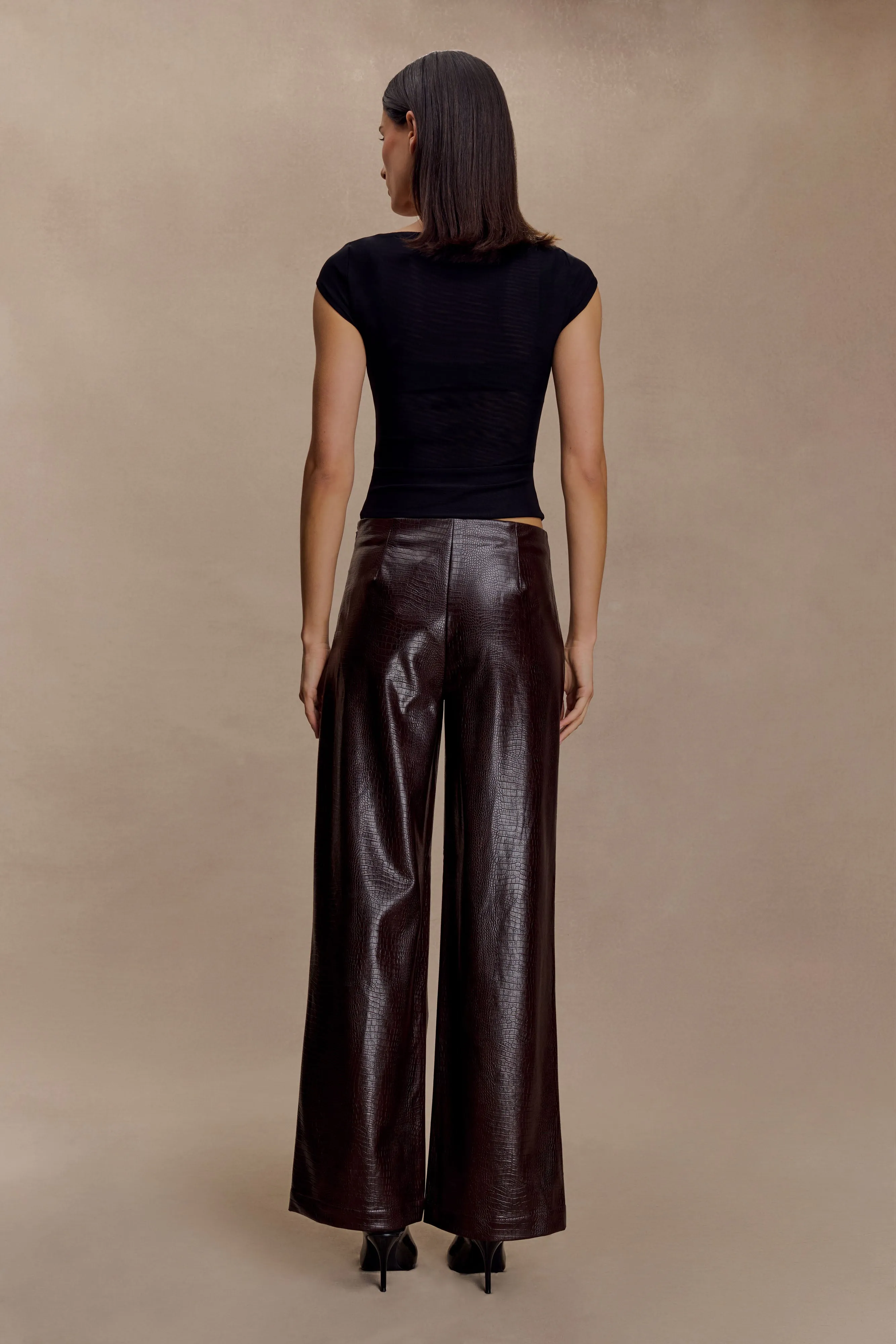 Comfortable Style Adaptable Style Henry Croc Faux Leather Straight Leg Pants - Dark Chocolate
