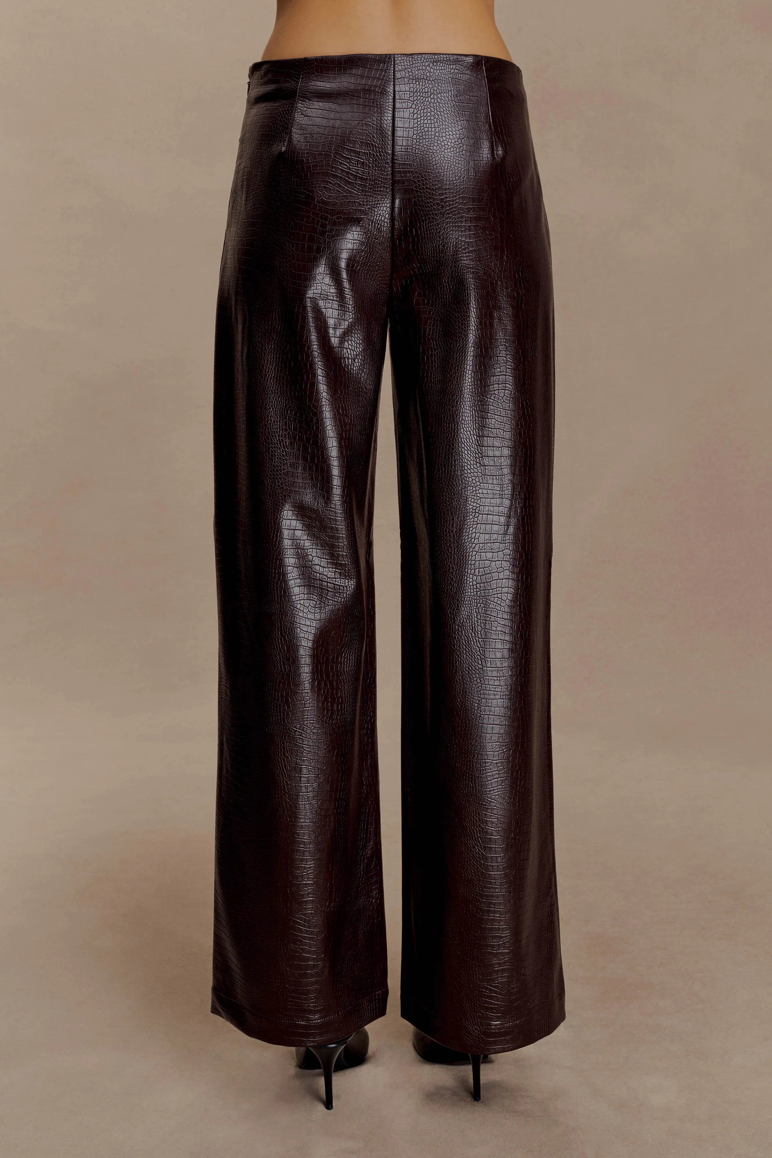 High Durability Stitching Henry Croc Faux Leather Straight Leg Pants - Dark Chocolate