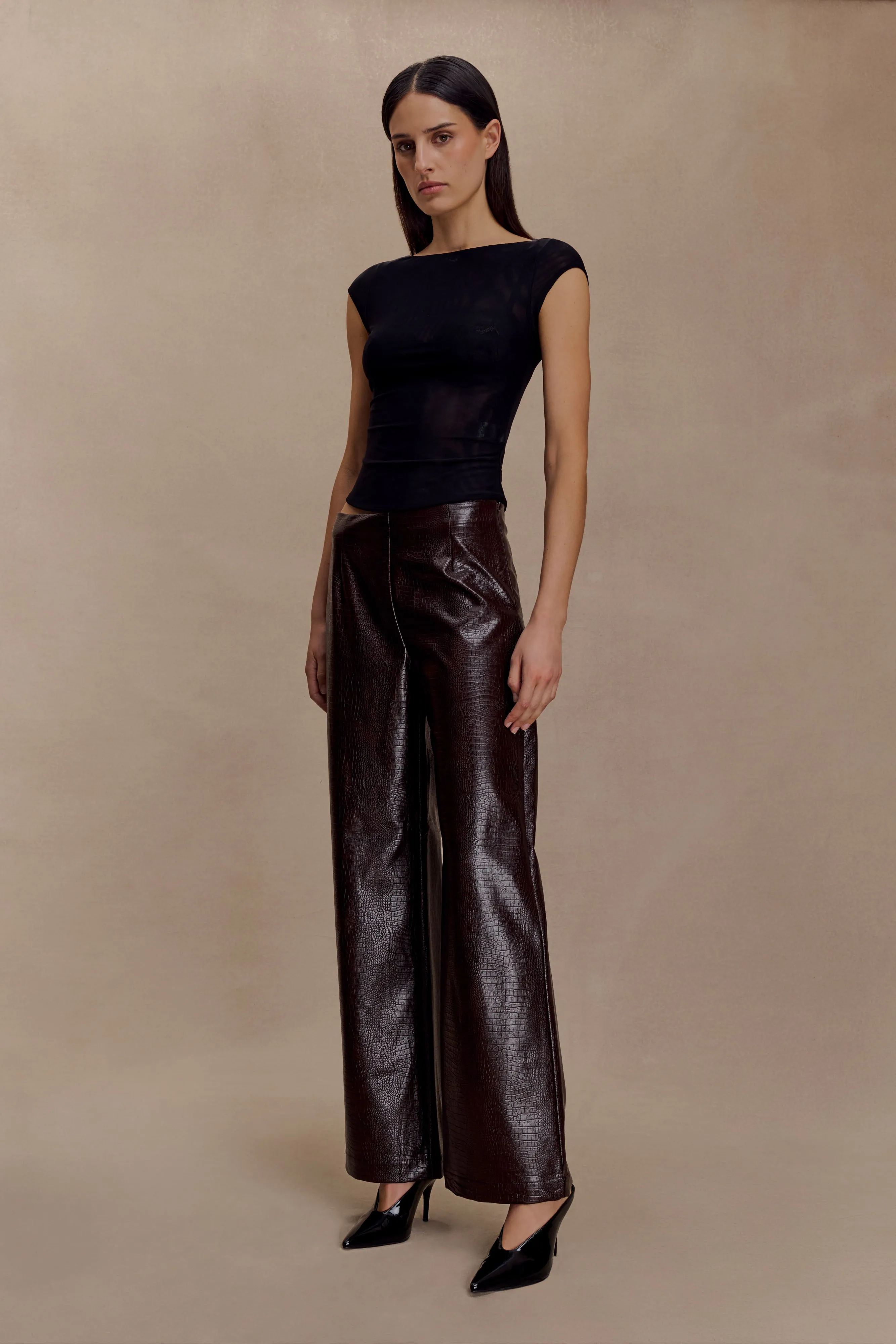 Timeless Layers Henry Croc Faux Leather Straight Leg Pants - Dark Chocolate