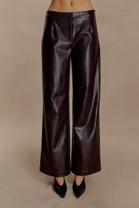 Perfect Shape Comfortable Look Henry Croc Faux Leather Straight Leg Pants - Dark Chocolate