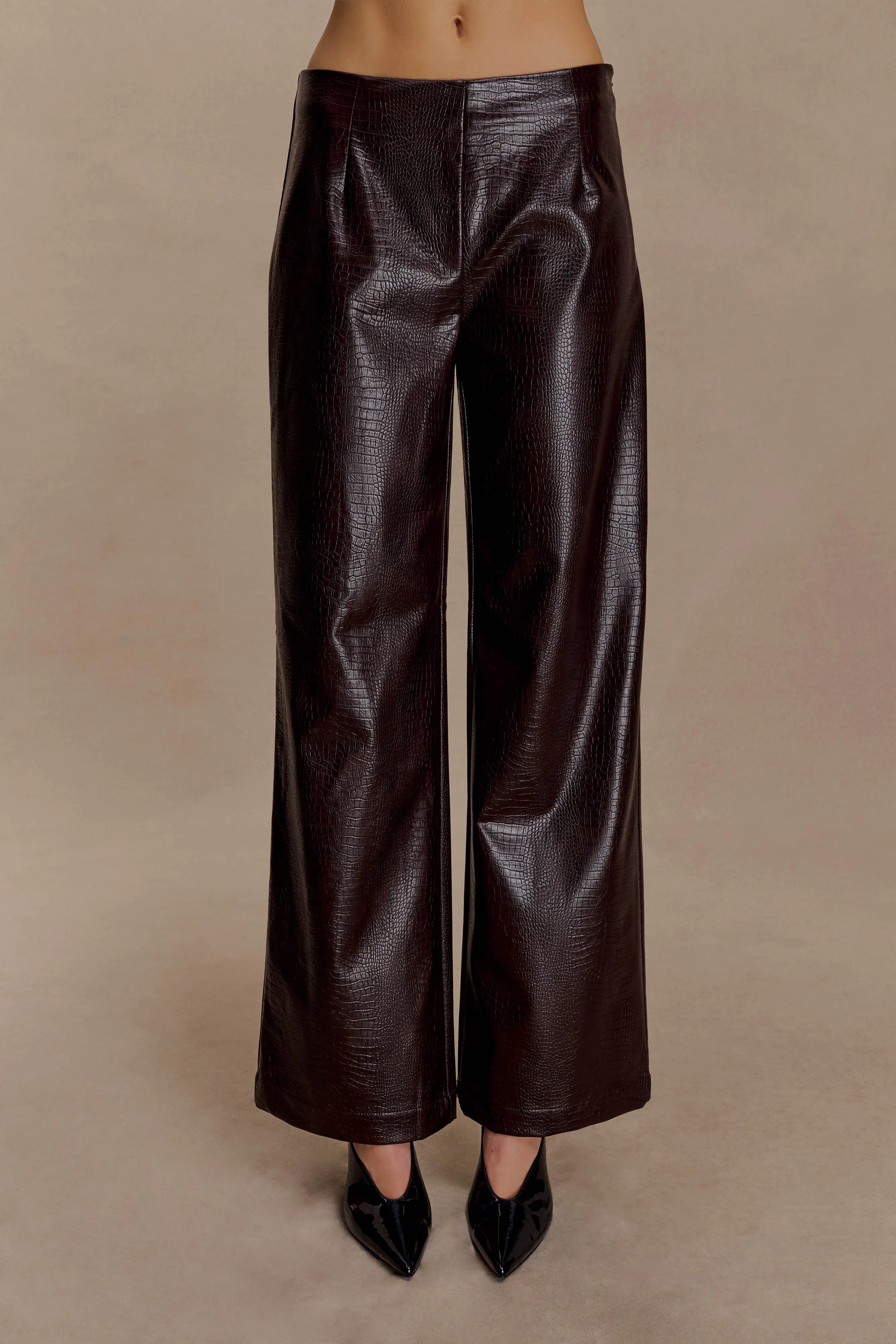 Perfect Shape Comfortable Look Henry Croc Faux Leather Straight Leg Pants - Dark Chocolate