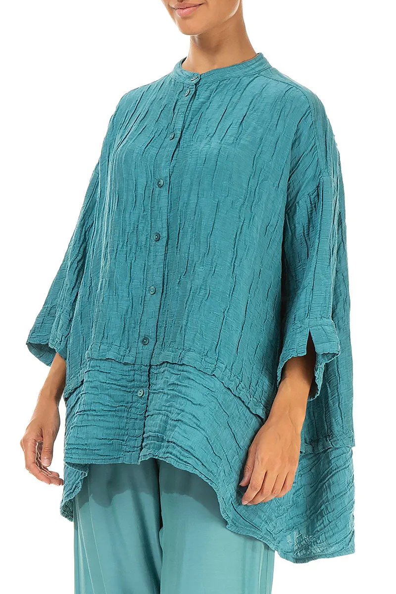 Flared Crinkled Turquoise Silk Shirt Corporate Event