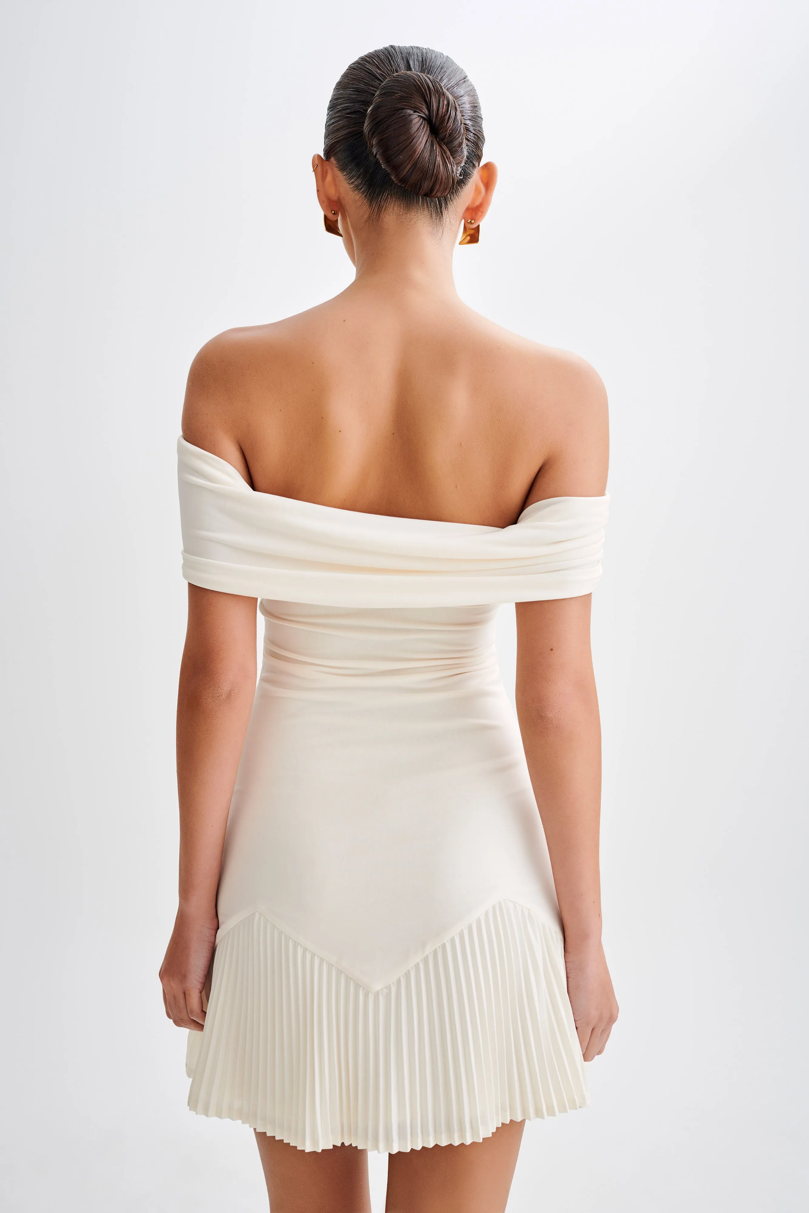 Melina Slinky Off Shoulder Mini Dress - Ivory Perfectly Styled