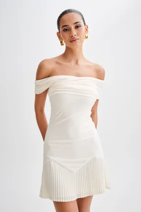 Simplistic Mood Compact Fit Melina Slinky Off Shoulder Mini Dress - Ivory
