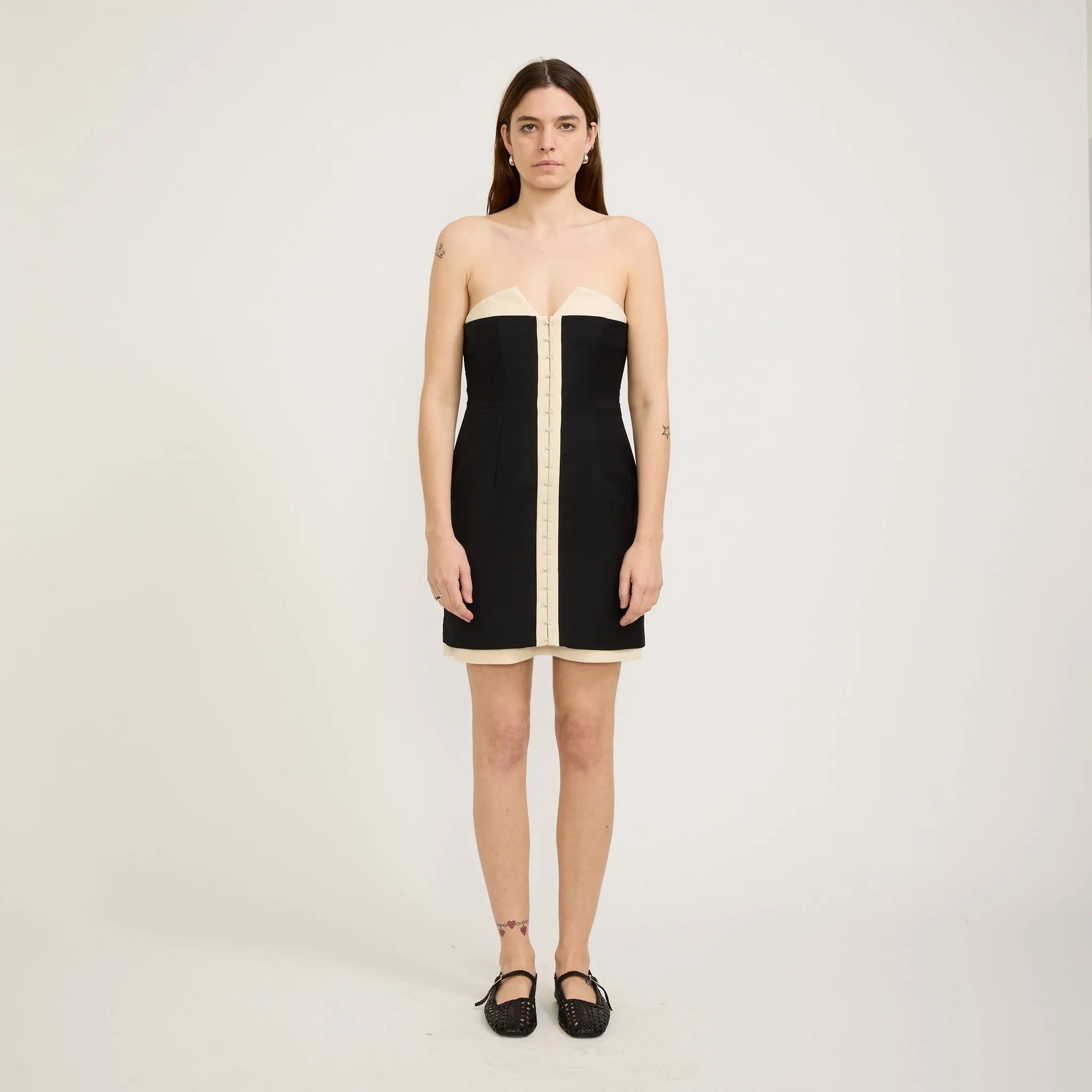 Skin Glow Olivia Mini Dress Ivory/Black