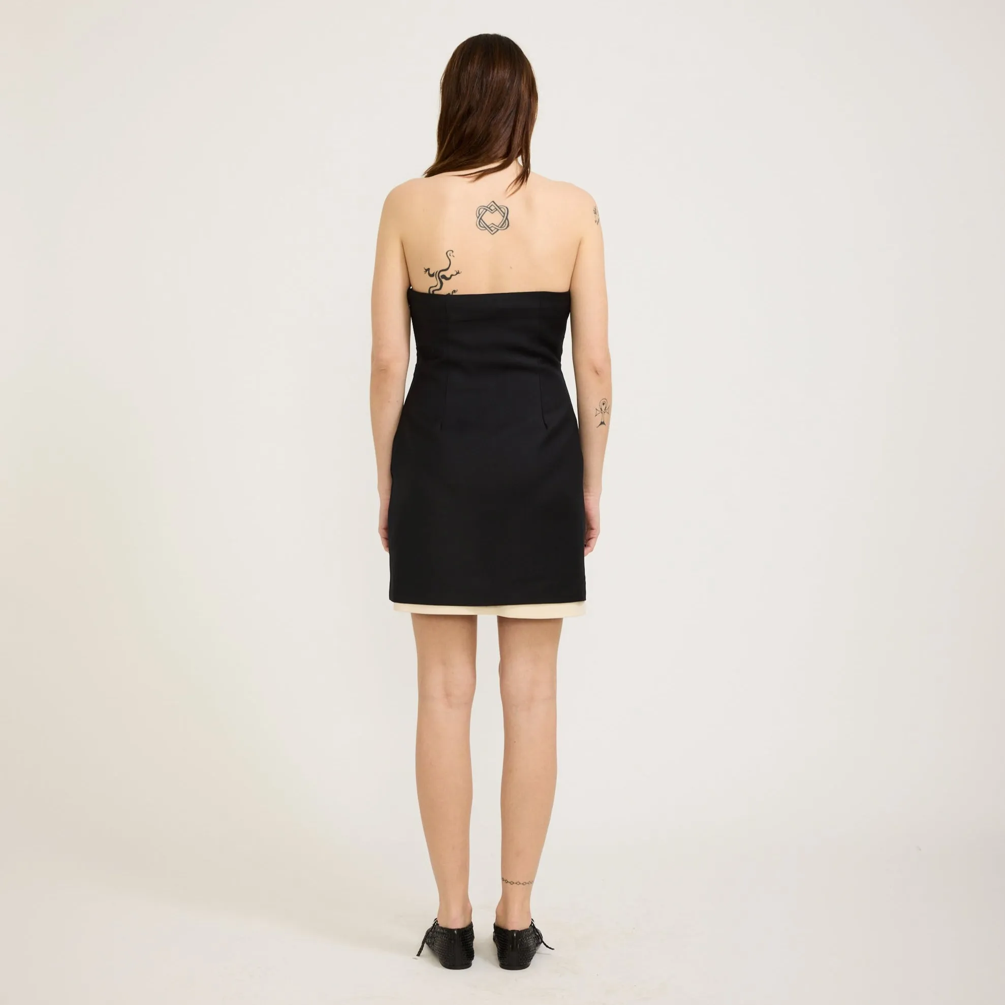 Olivia Mini Dress Ivory/Black Art Inspired Wrap Glow
