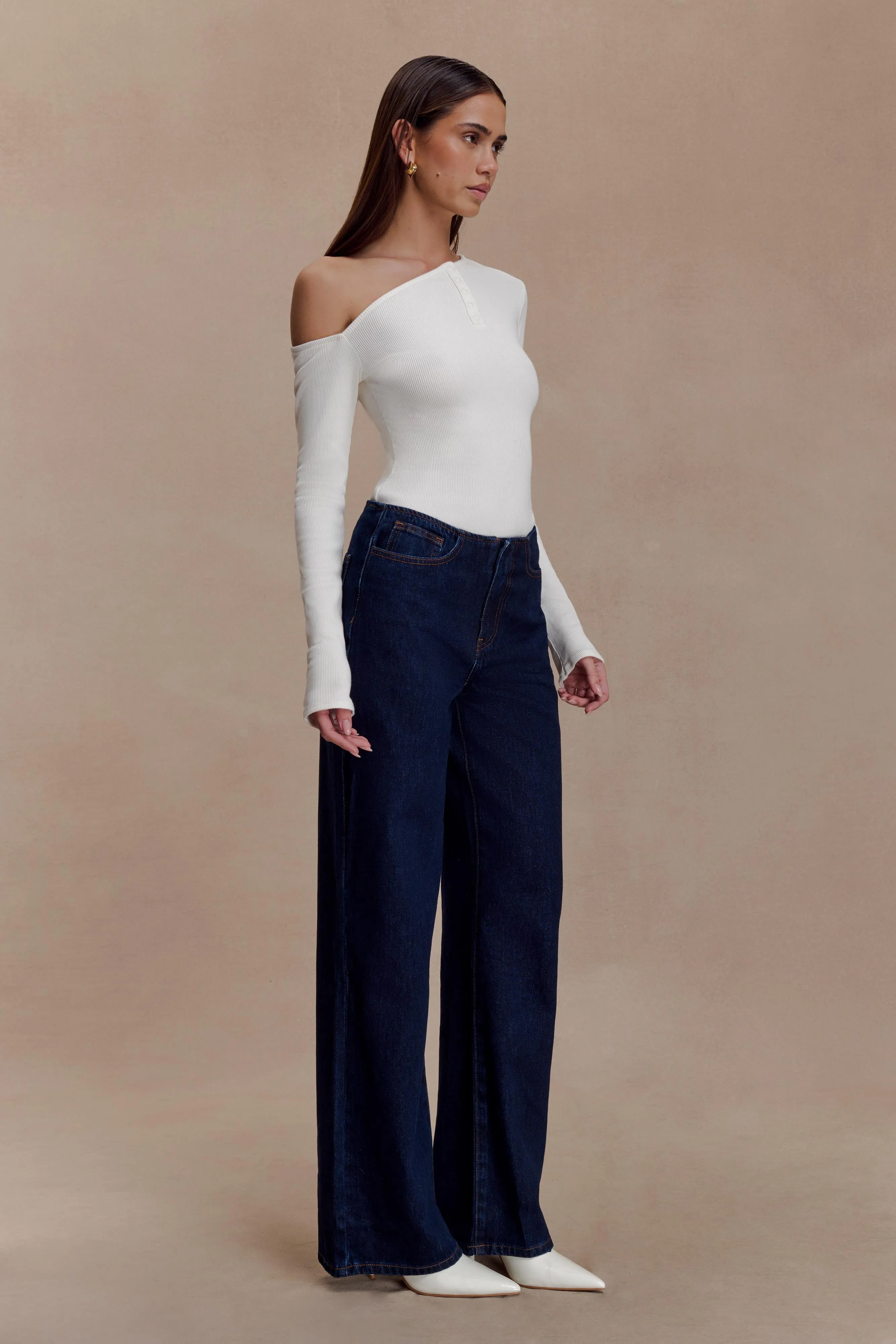 Maelle Off Shoulder Long Sleeve Top - Ivory Reinforced Neckline Detail