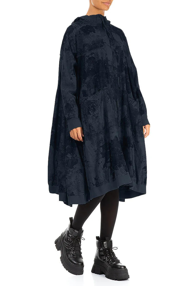 Oversized Midnight Blue Alabaster Cotton Swing Coat Cold Resist Quilted Interior