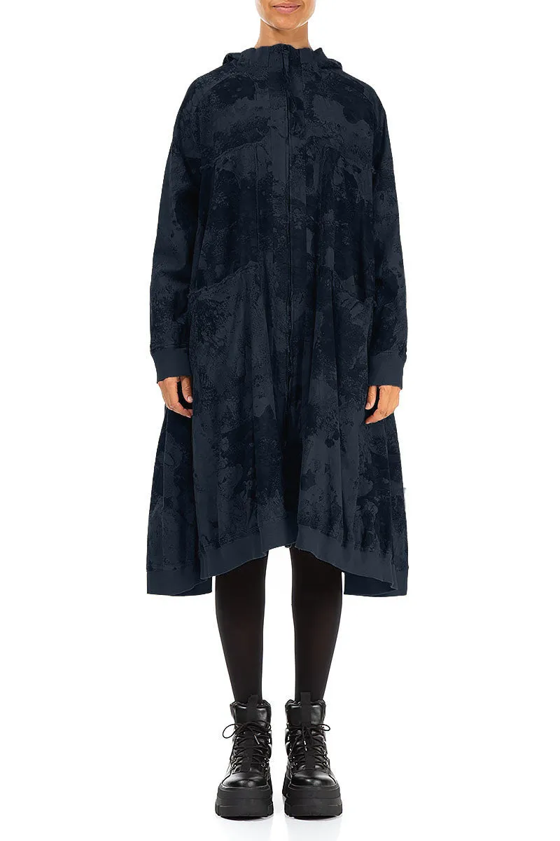 Soft Interior Coating Zipper Closure Mechanism Oversized Midnight Blue Alabaster Cotton Swing Coat