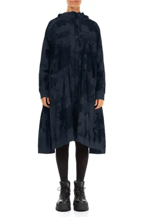 Soft Interior Coating Zipper Closure Mechanism Oversized Midnight Blue Alabaster Cotton Swing Coat