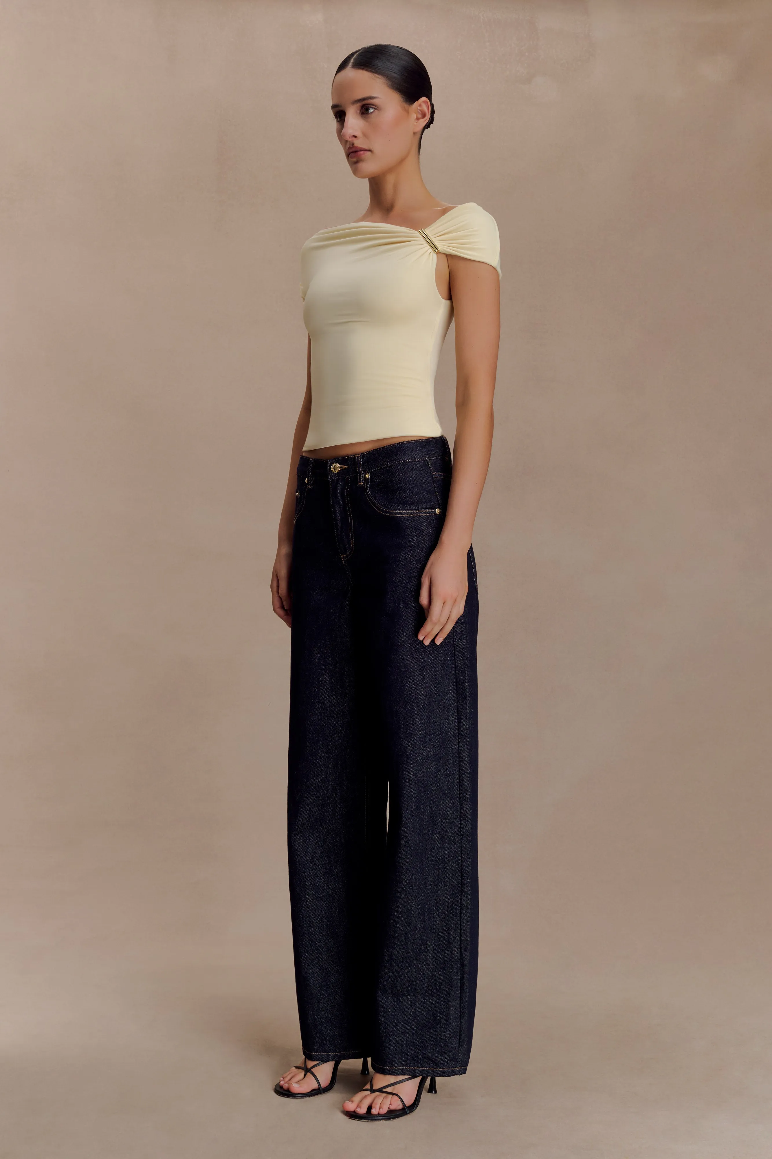 Neutral Tone Stitching DoubleStitching Kinsley Slinky Top With Hardware - Pale Lemon