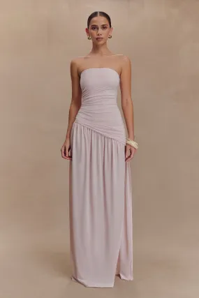 Bex Strapless Slinky Maxi Dress With Split - Pale Pink Easy Layering