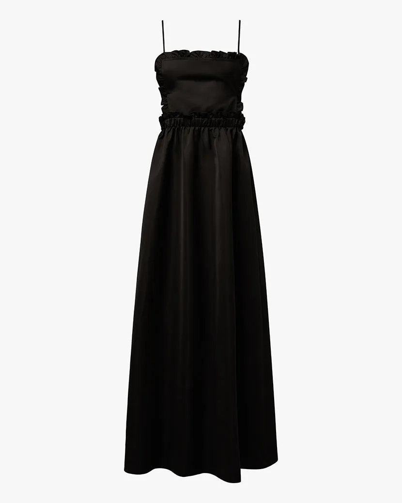 Side Tie Ruffle Bib Maxi Dress