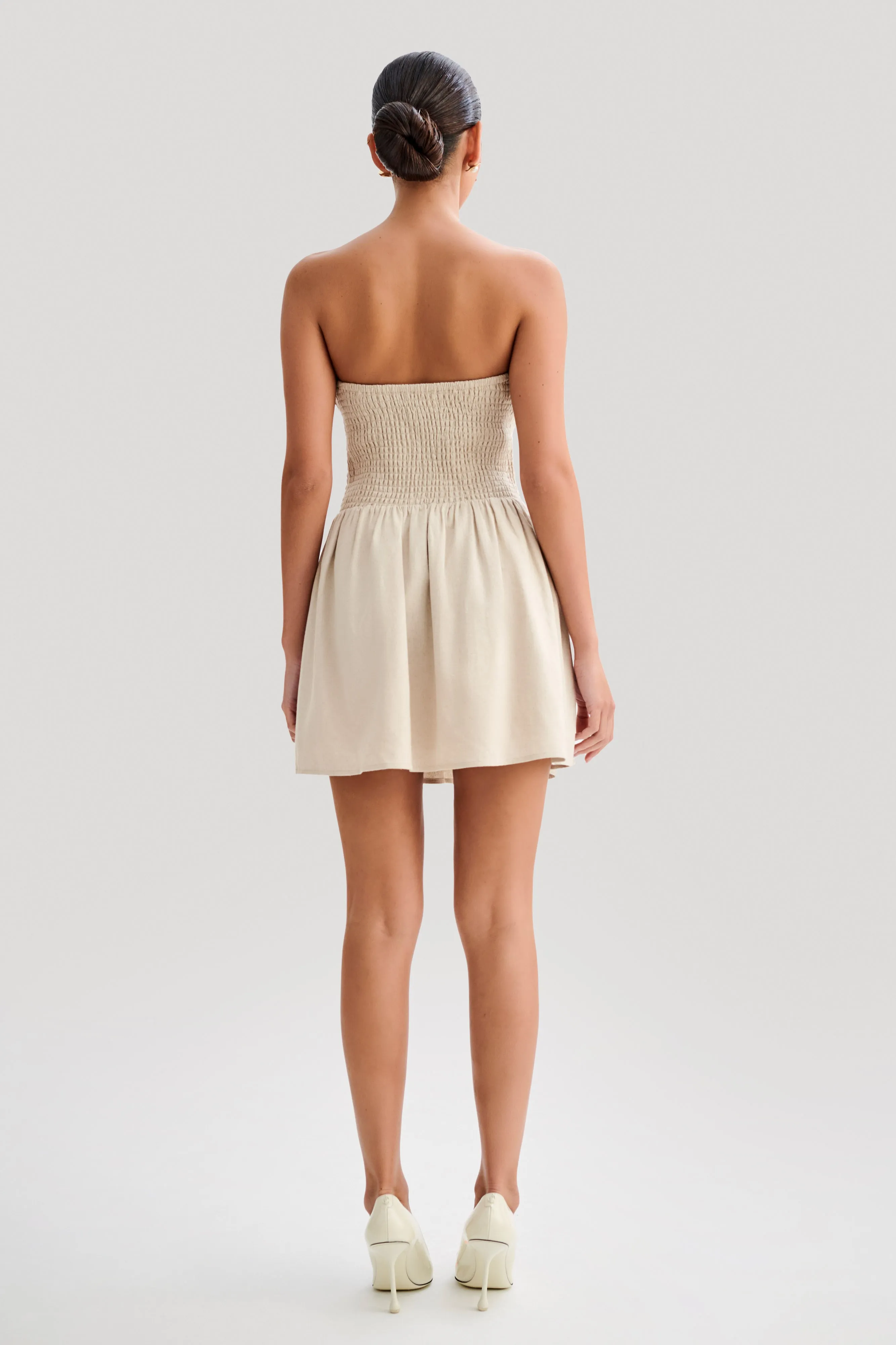 Form Flow Holland Linen Shirring Mini Dress - Natural