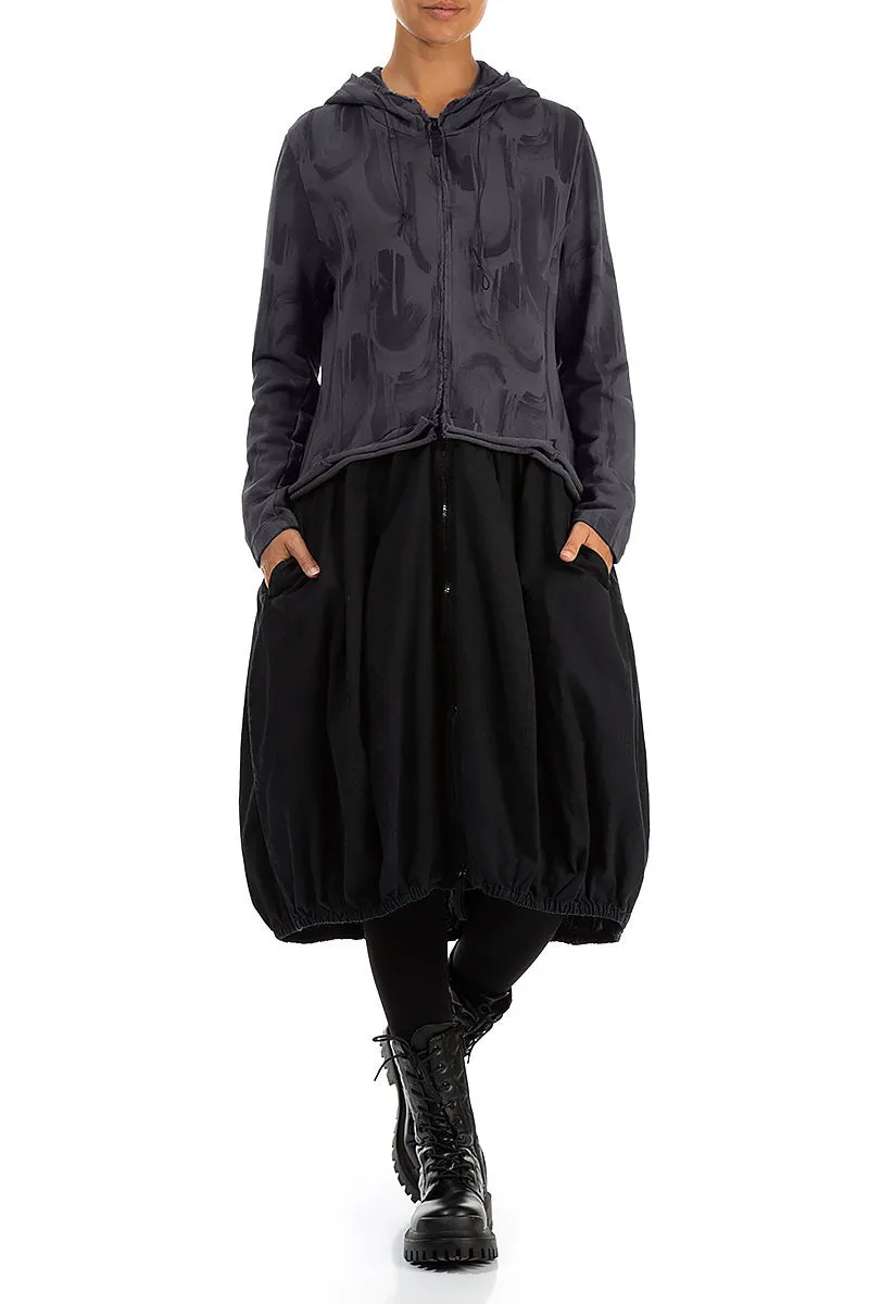 Waterproof Coating DetachableLining Hooded Graphite Paintwave Cotton Jacket Dress