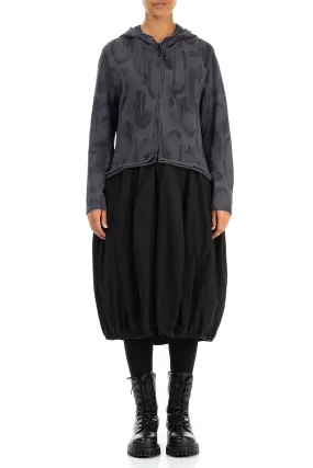 Hooded Graphite Paintwave Cotton Jacket Dress Flexible Cuffs Simple Outer