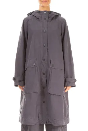 Full Zip Closure Hooded Graphite Silver Cotton Coat