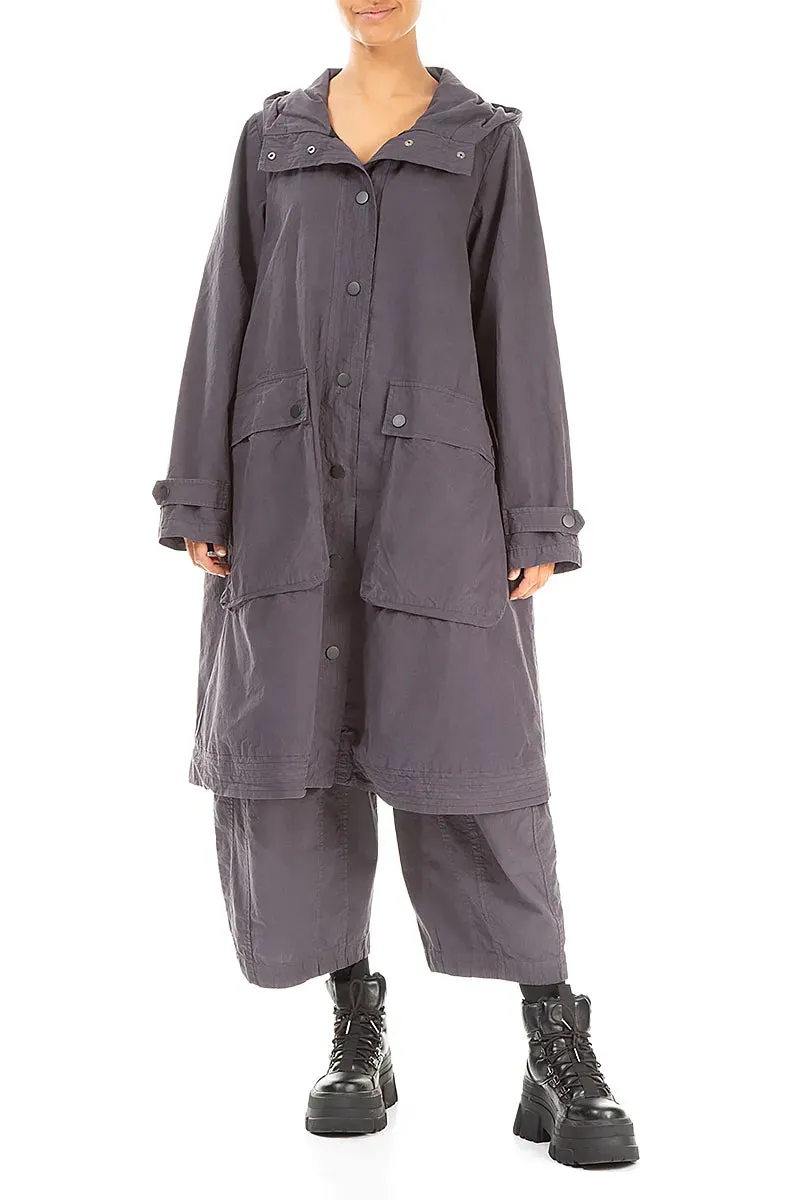 UV Protective Layer Hooded Graphite Silver Cotton Coat