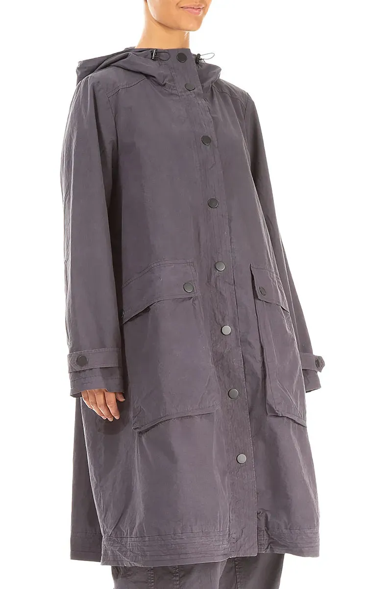 Hooded Graphite Silver Cotton Coat Comfy Fit ThermalInsulation