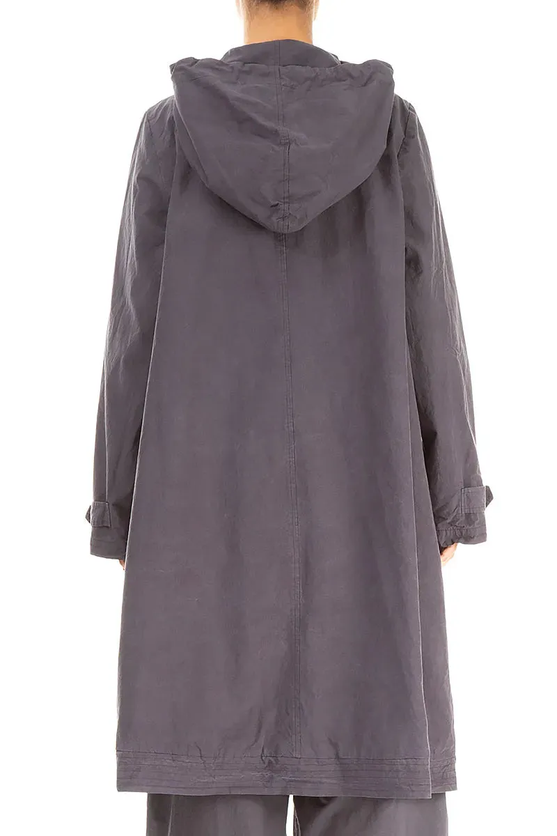 Hooded Graphite Silver Cotton Coat Rainy Day Option