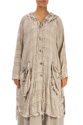 Smart Design Hooded Oversized Beige Checkered Cotton Jacket