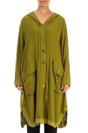 Soft Fleece Reflective Trim Hooded Oversized Golden Lime Linen Viscose Jacket