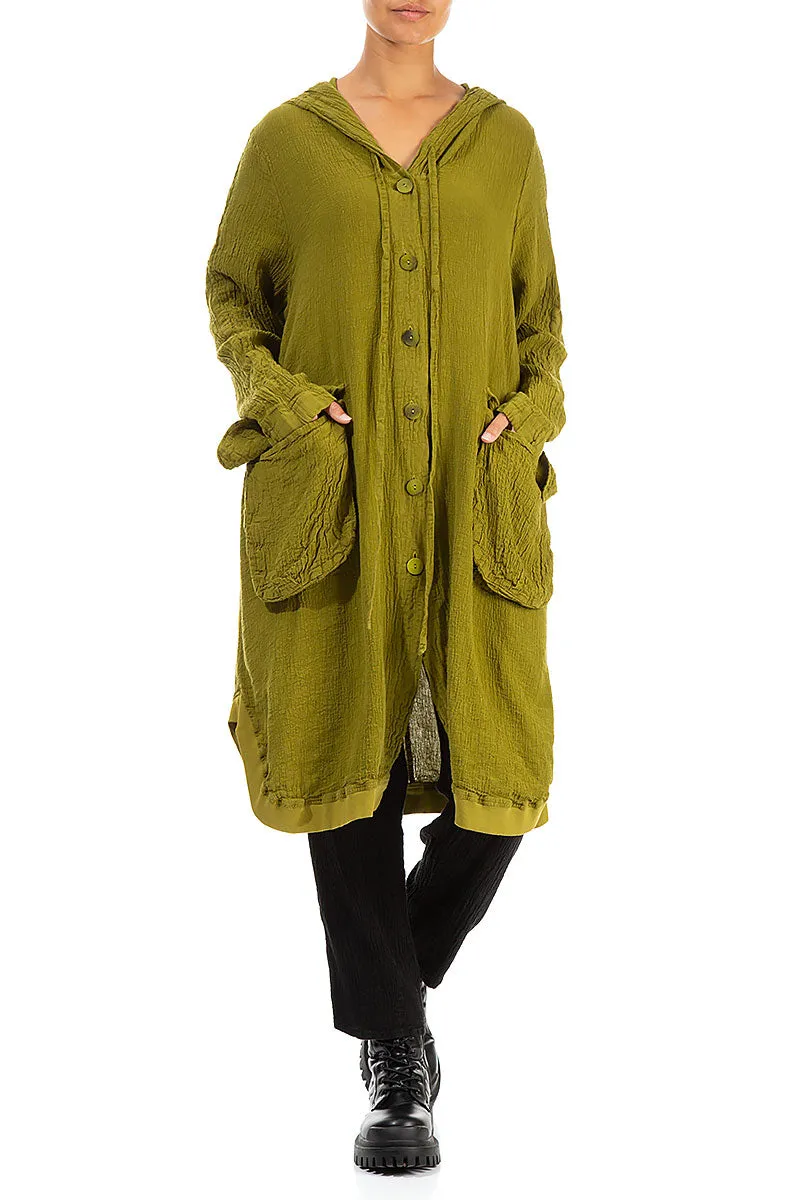 Essential Casual Look Erasable Stains Treatment Hooded Oversized Golden Lime Linen Viscose Jacket
