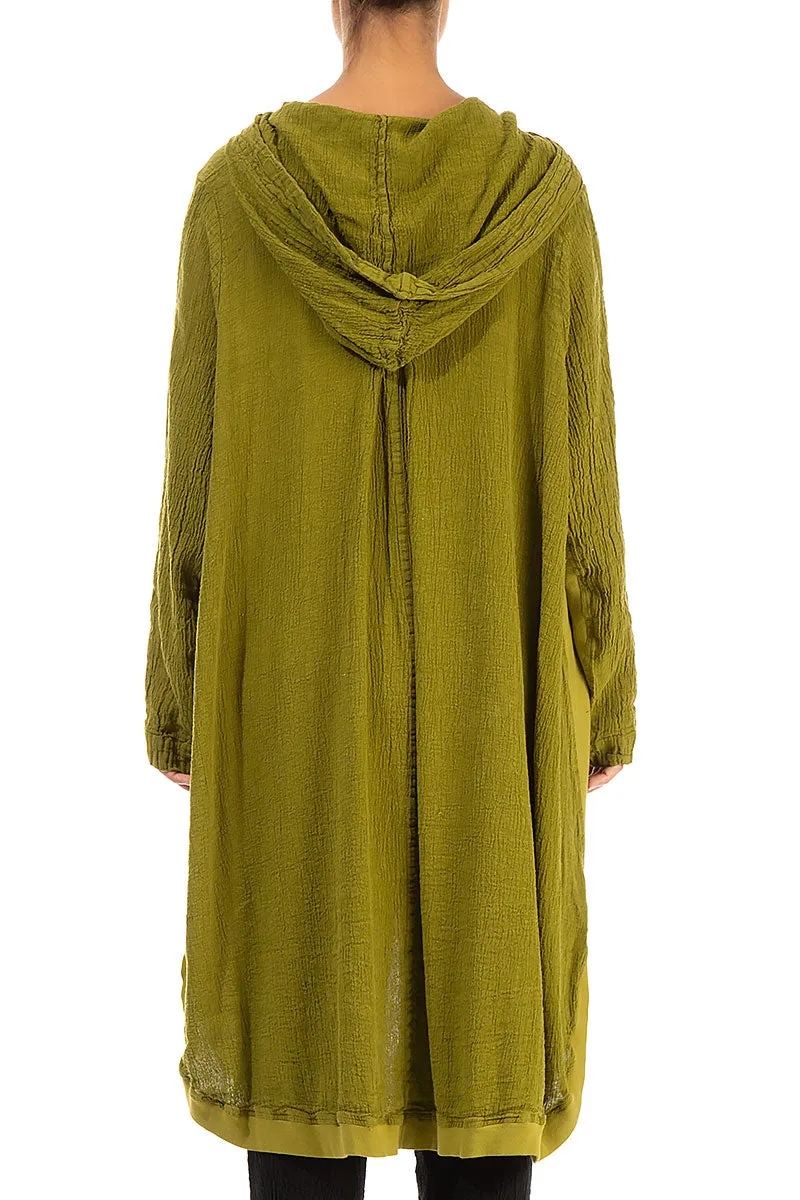 Hooded Oversized Golden Lime Linen Viscose Jacket DurableOuterShell