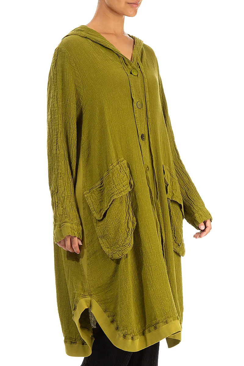 Hooded Oversized Golden Lime Linen Viscose Jacket Glossy Finish