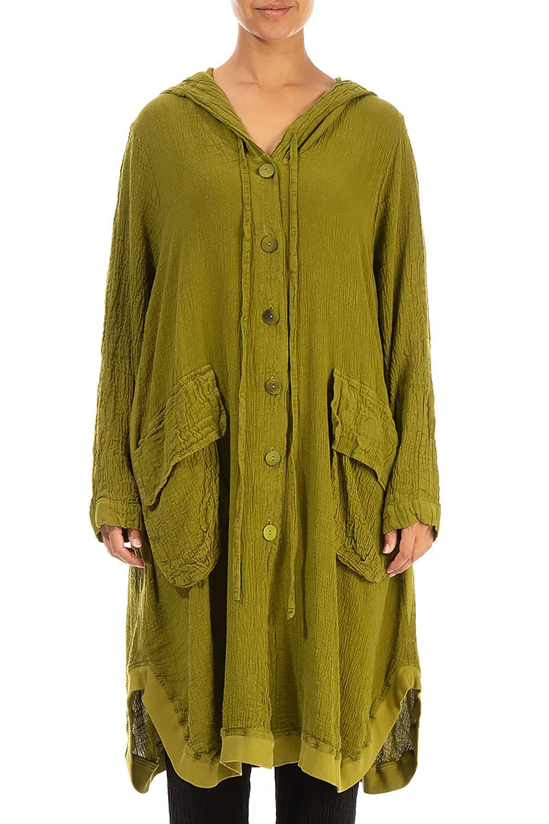 Soft Fleece Reflective Trim Hooded Oversized Golden Lime Linen Viscose Jacket