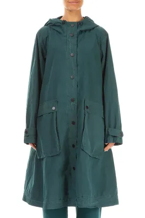 Hooded Peacock Cotton Coat Quick Access Hidden Pockets Crisp Walk Look