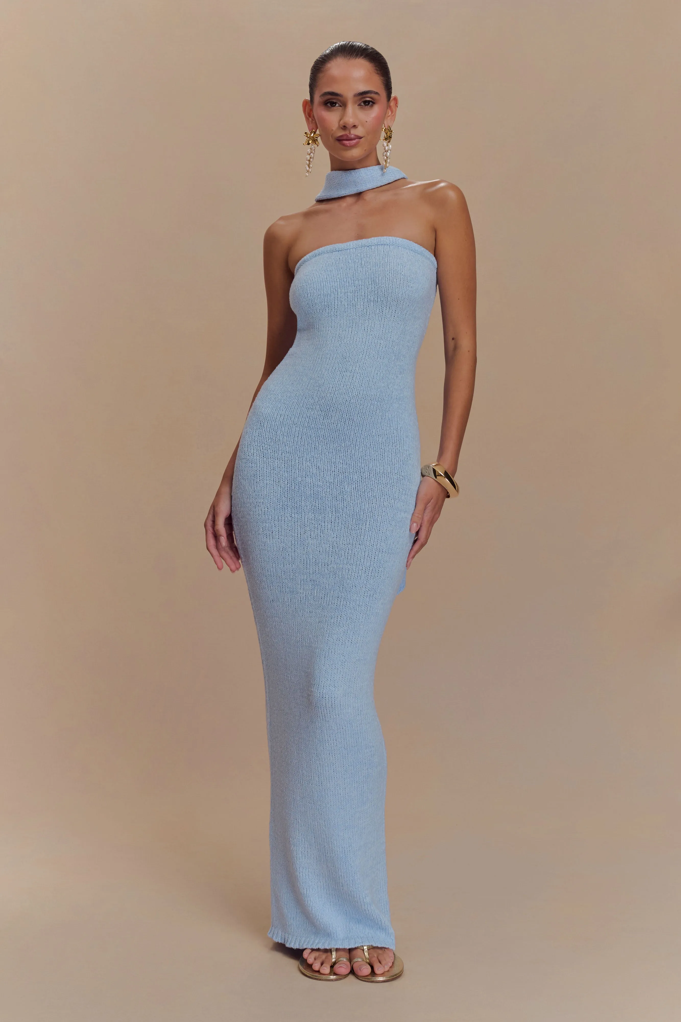 Andrea Strapless Knit Maxi Dress - Light Blue Stylish Design