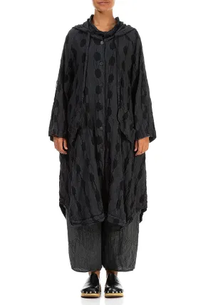 City Style Hooded Textured Bubbles Graphite Linen Jacket