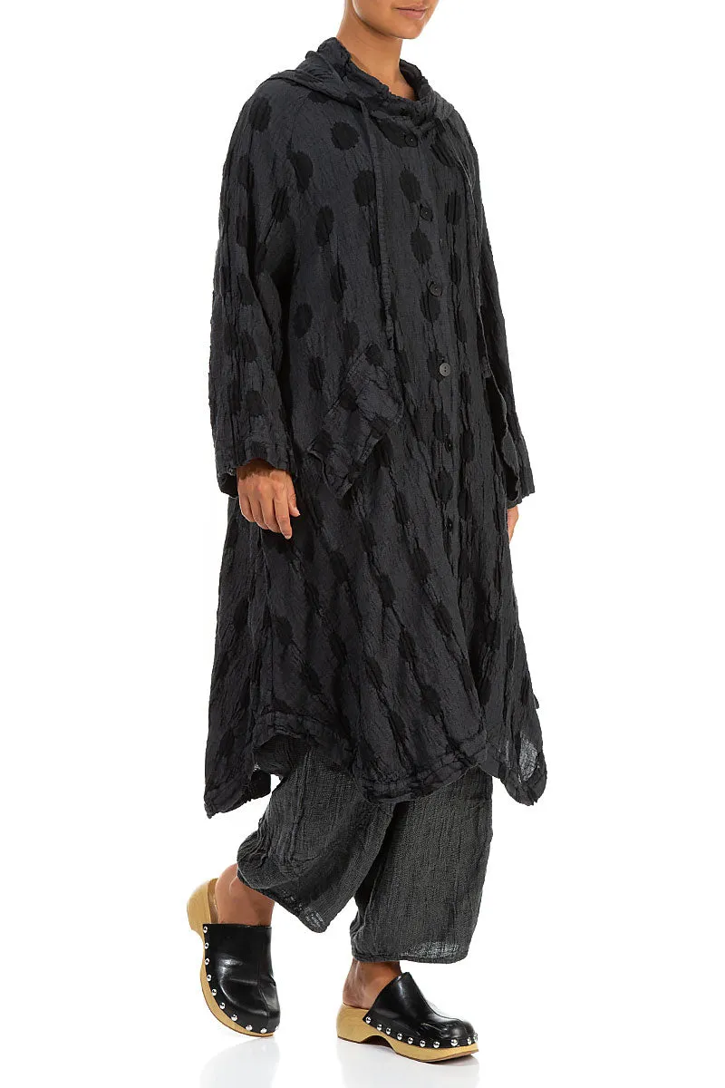 Hooded Textured Bubbles Graphite Linen Jacket QuickAccessPockets