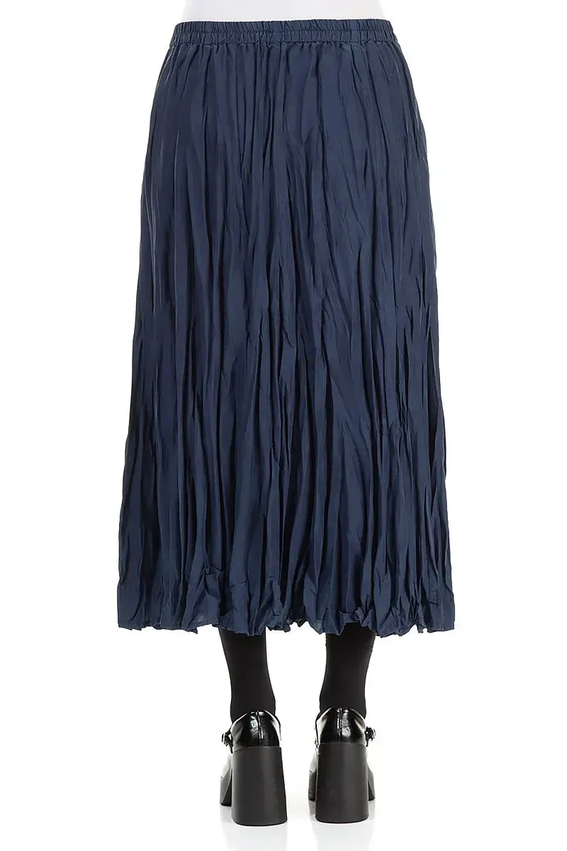 Cool Tone Royal Blue Crumpled Pure Silk Skirt