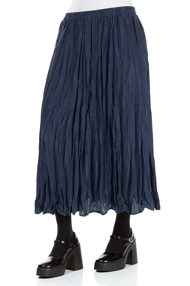 Royal Blue Crumpled Pure Silk Skirt Sleek Styling One size fits most