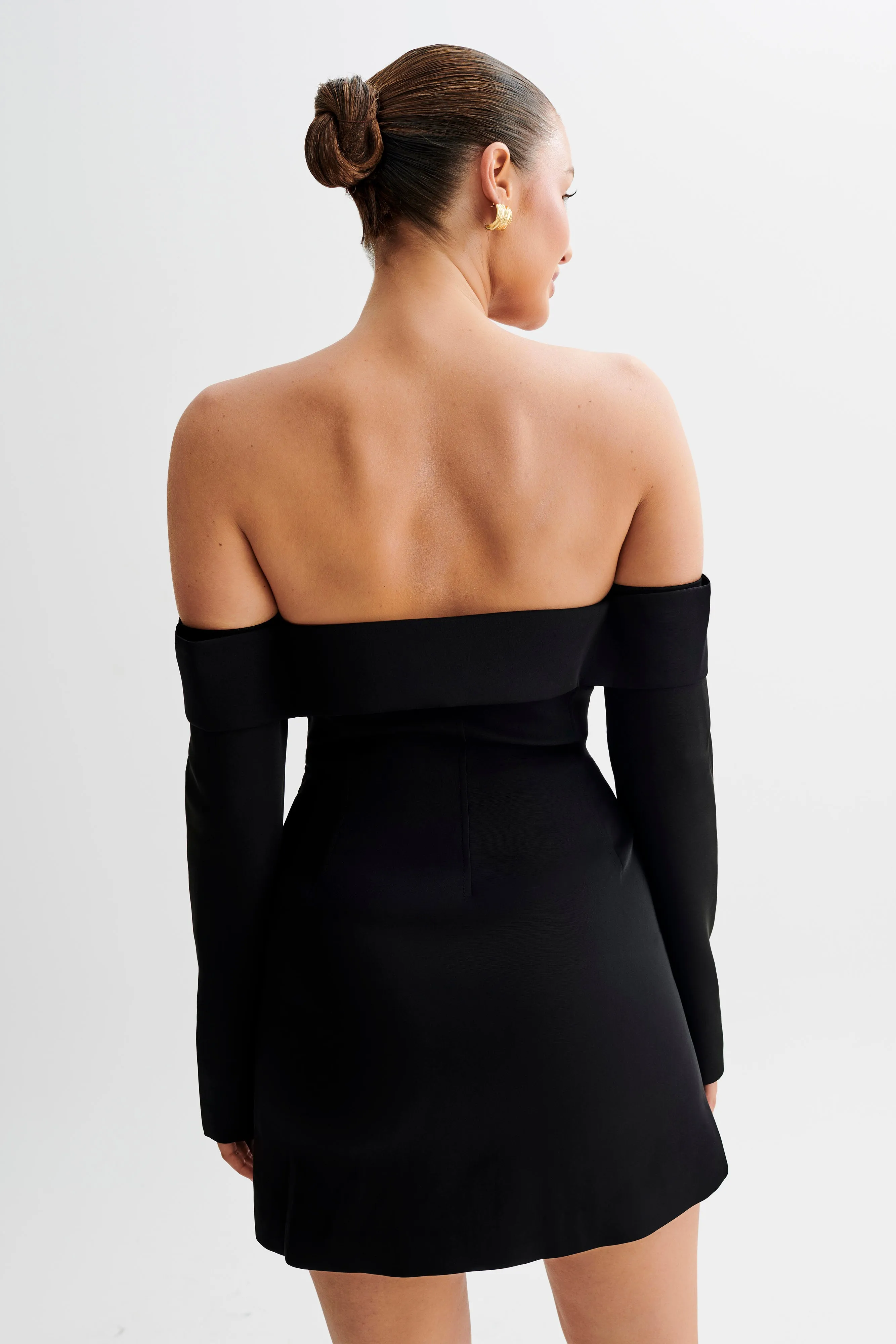 Comfortable Layering Winter Layering Hugo Suiting Off Shoulder Mini Dress - Black