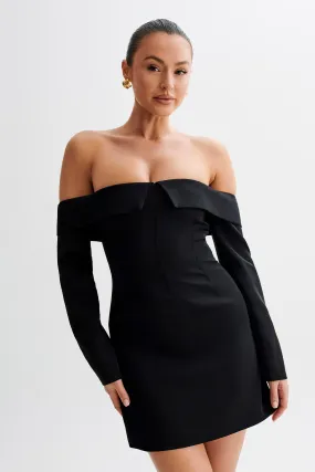 Perfect For Work Clean Outfit Hugo Suiting Off Shoulder Mini Dress - Black