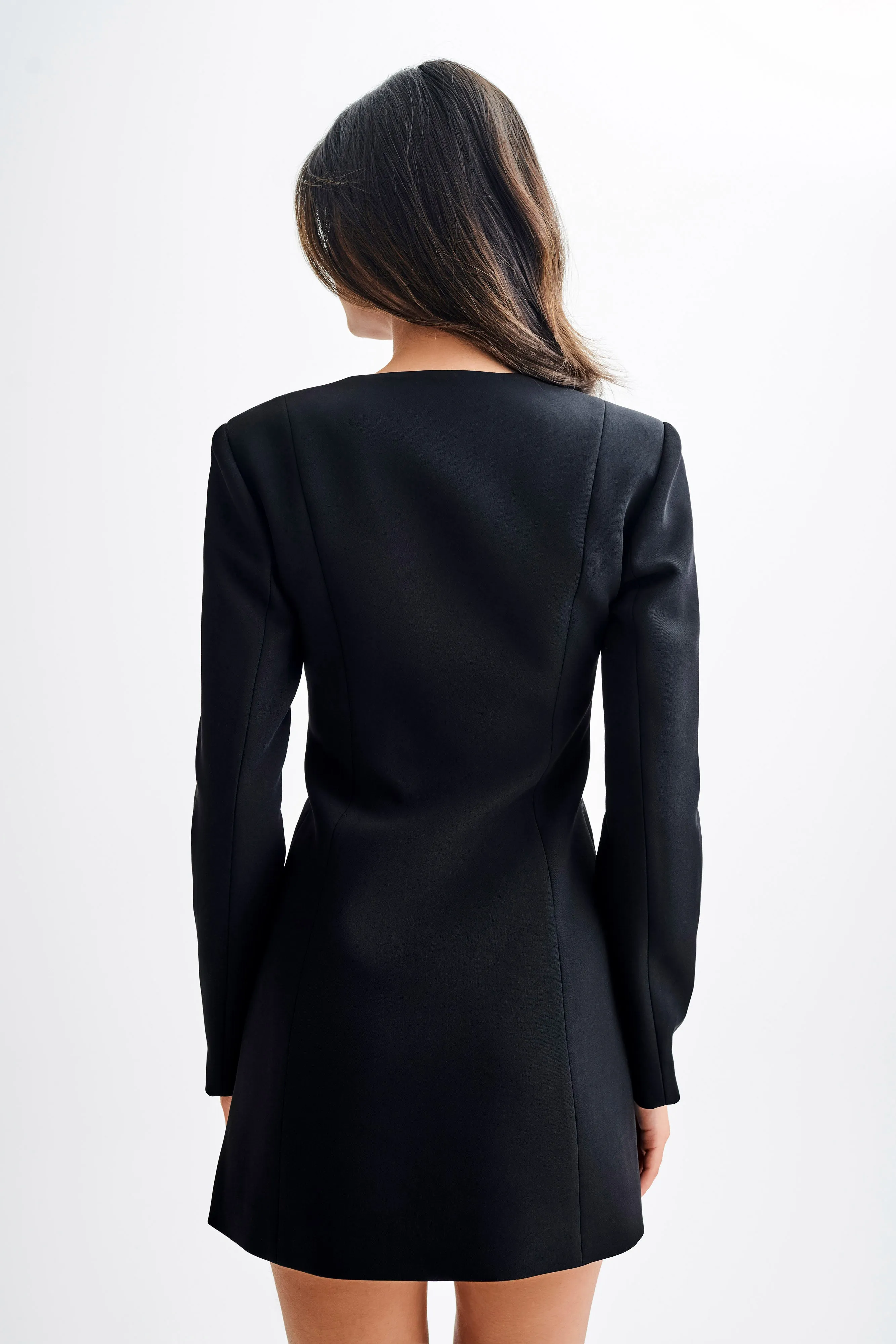 Contrast-Lining Light Fabrication Hurley Long Sleeve Blazer Mini Dress - Black