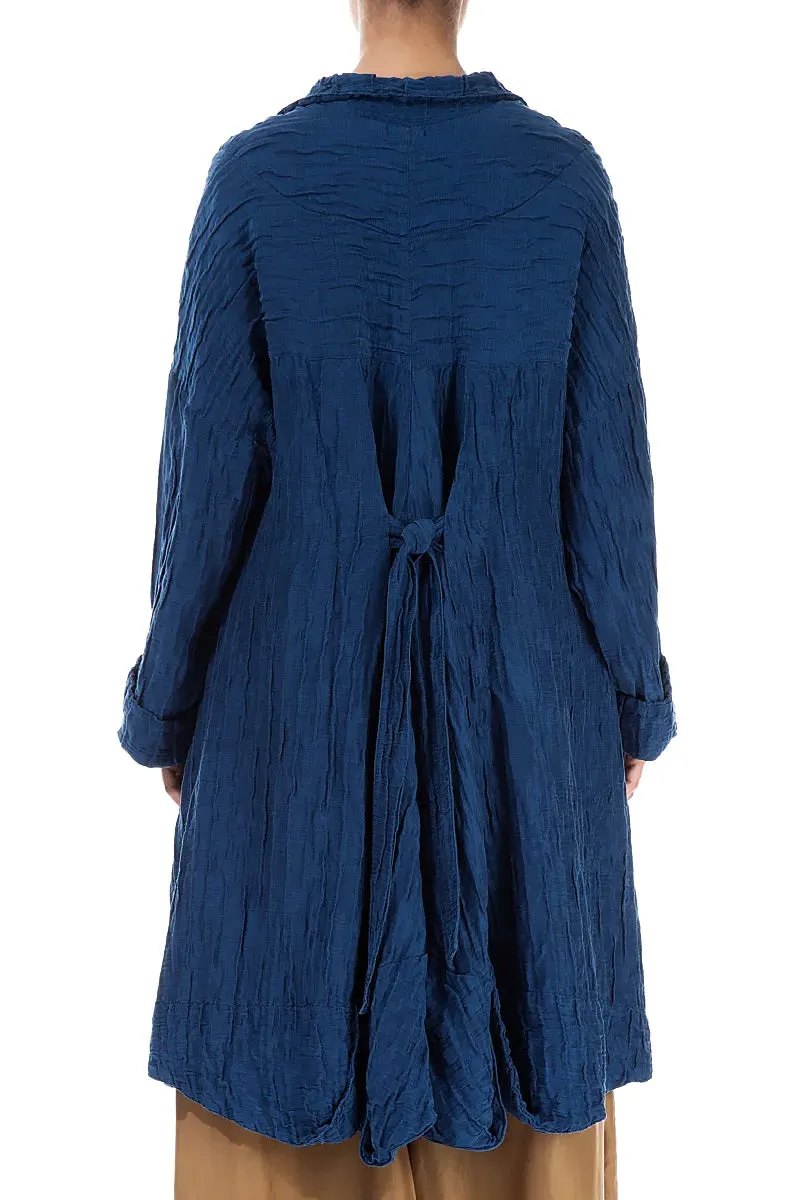 WaterRepellentFabric Temperature control Longer Back Crinkled Royal Blue Silk Linen Jacket