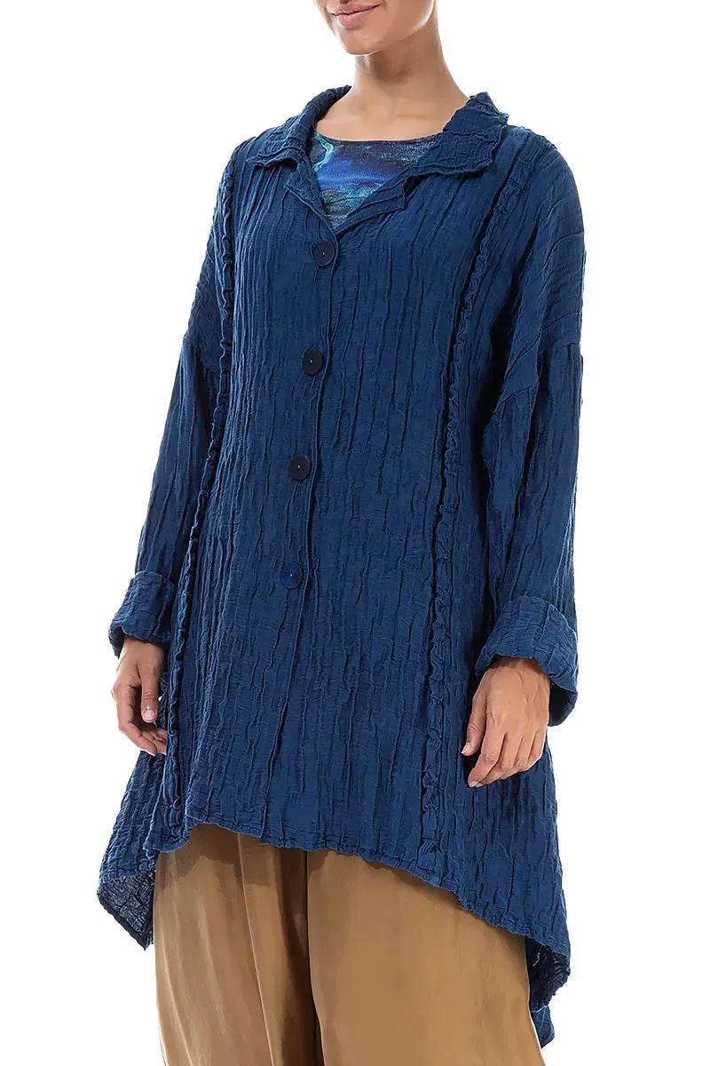 Longer Back Crinkled Royal Blue Silk Linen Jacket Snow Day Cold Outfit