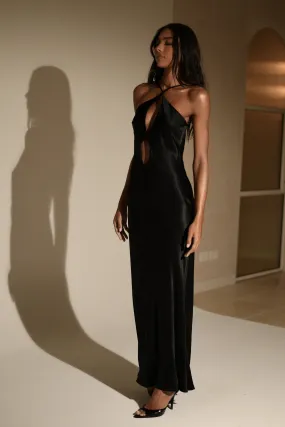 Lucia Satin Cut Out Maxi Dress - Black Shared Glow Refined Style