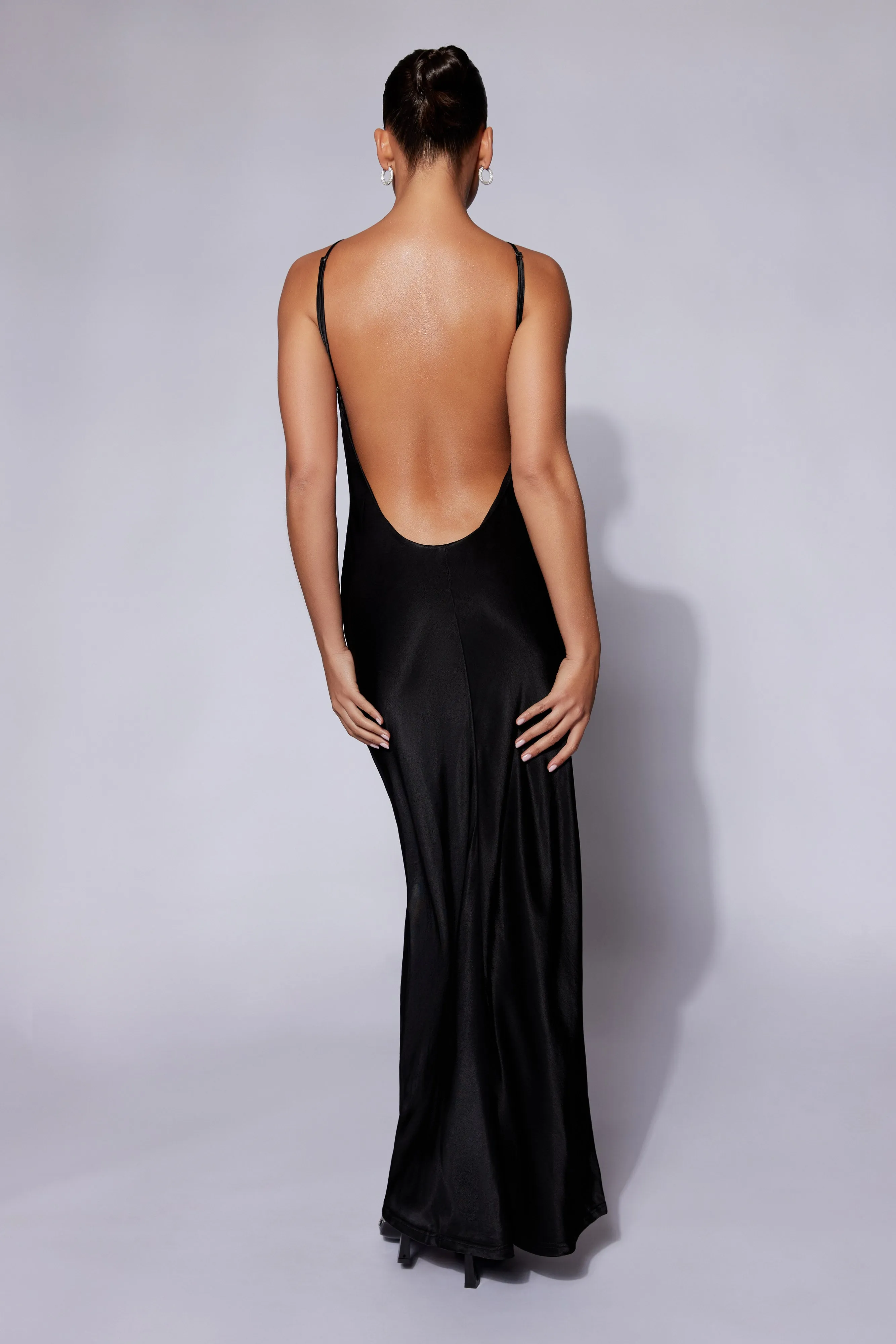 Effortless Comfort Lucia Satin Cut Out Maxi Dress - Black