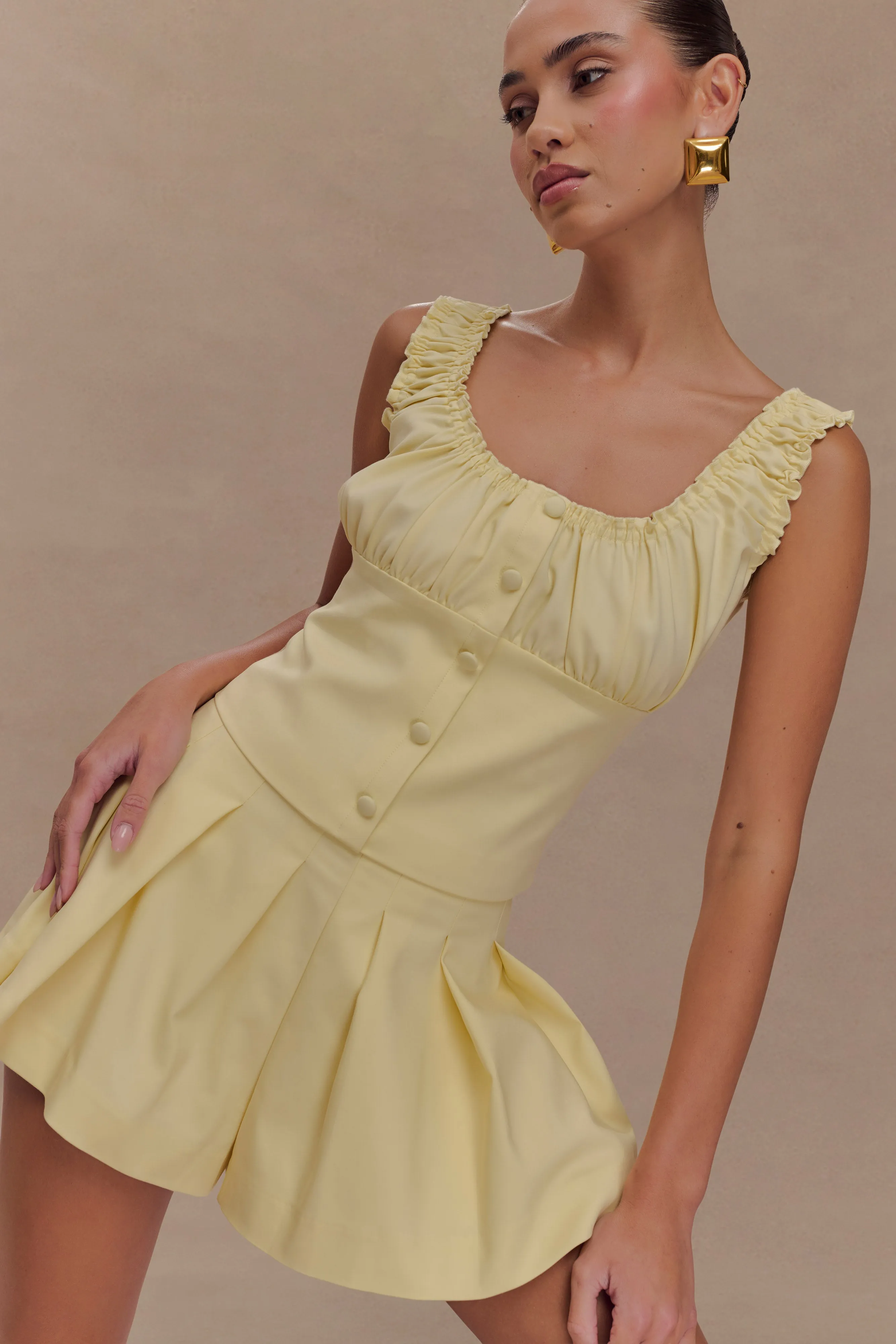 Ines Sleeveless Ruched Top - Lemon Flatlock stitching