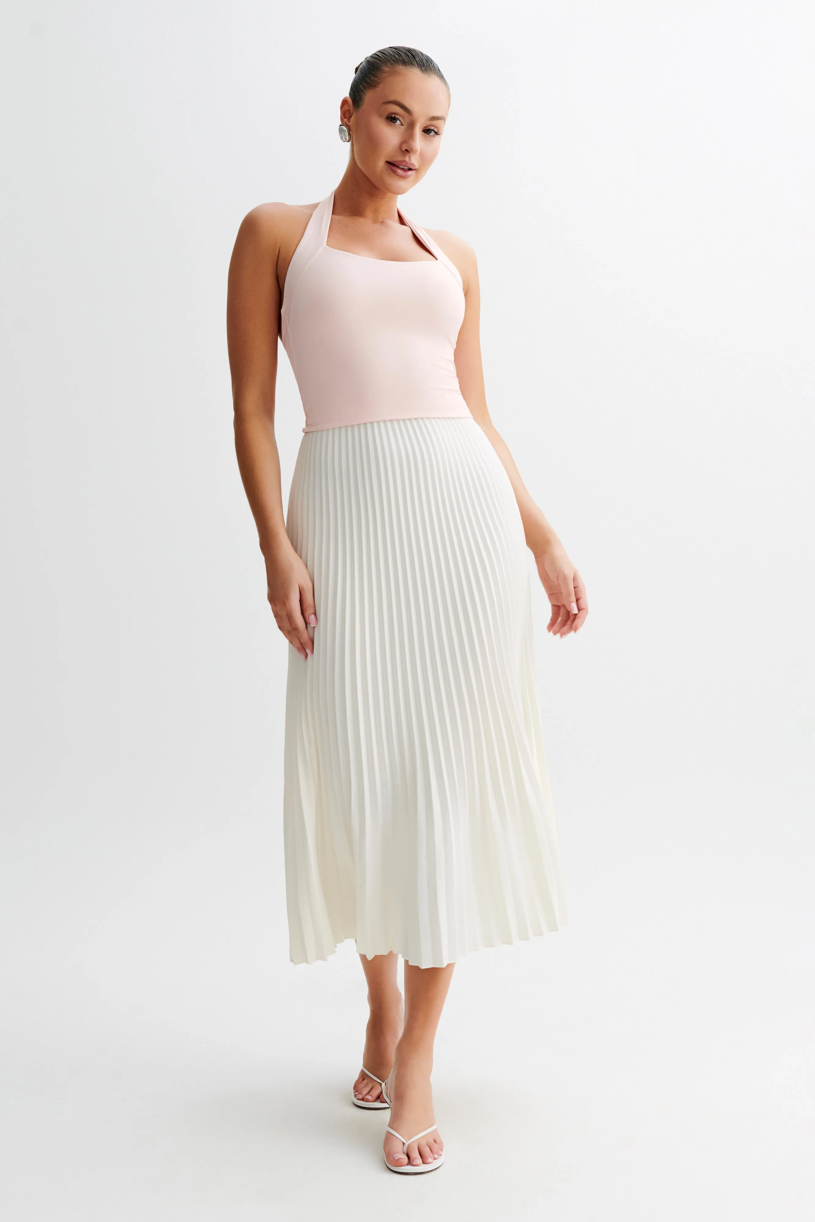 Breathable Mesh Back Renee Halter Top - Pale Pink