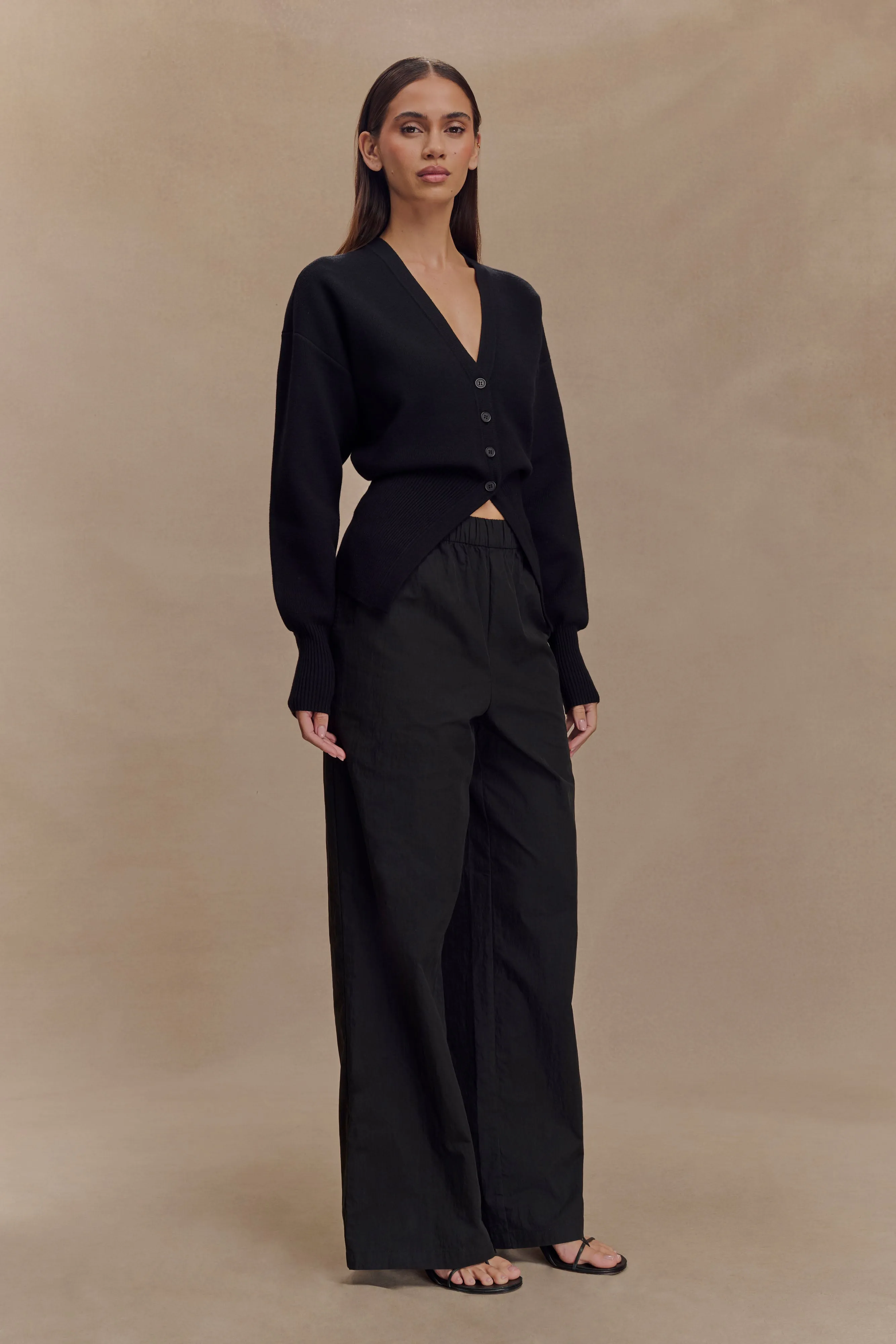 Warm Layers Subtle Texture Alexia Buttoned Oversized Cardigan - Black