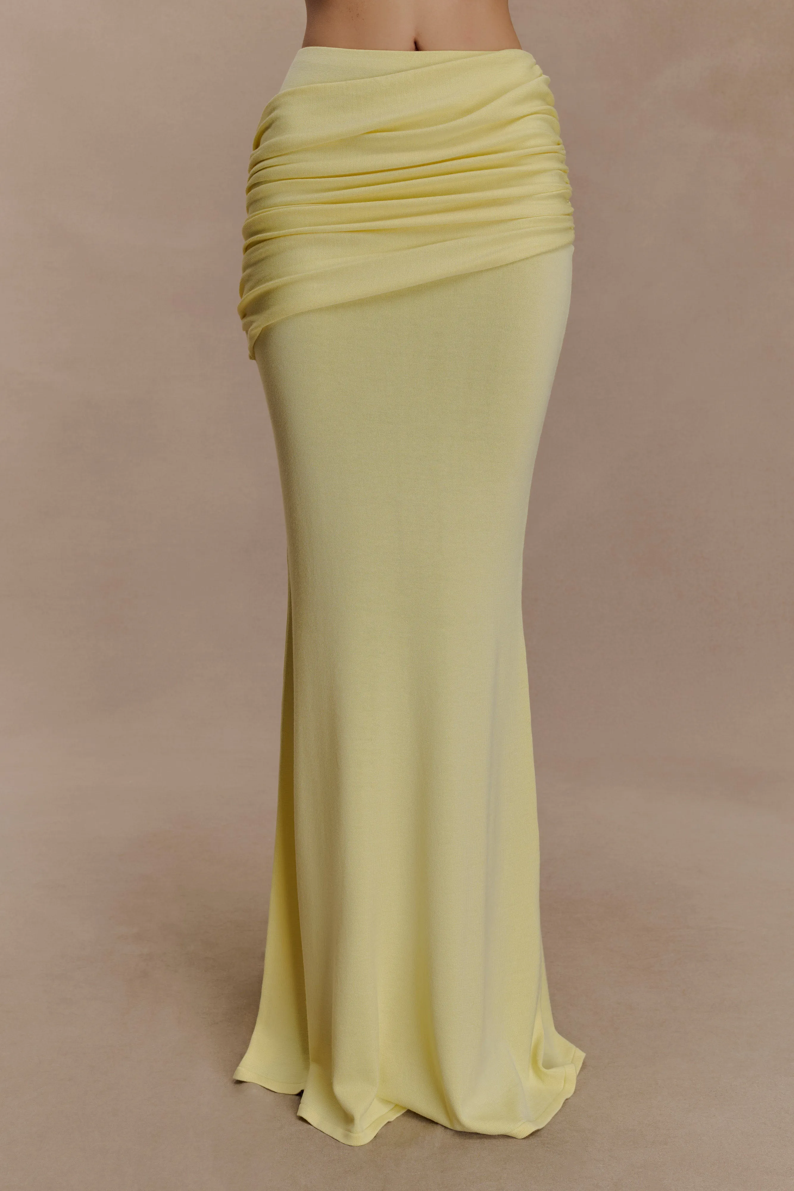 Irene Gathered Knit Maxi Skirt - Lemon Work Essential Twill Weave Texture